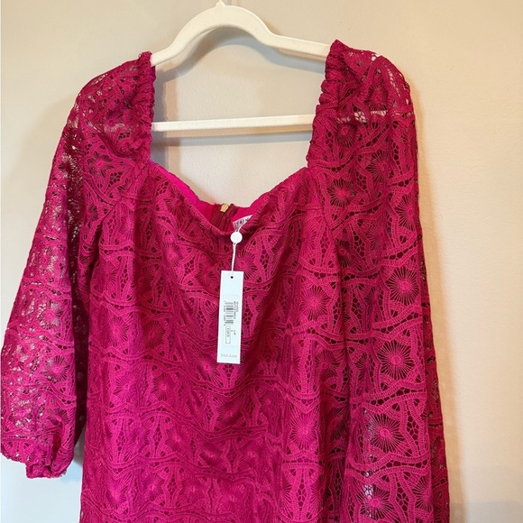 Trina Turk • NWT Square Neck Lace Berry Bottle Shift Dress Sz 8 Formal Wedding - Picture 7 of 11